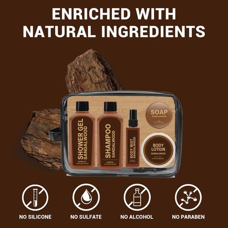 Skiennix Sandalwood Gift Set - 6-Piece Travel Toiletry Kit for Men | Perfect for Birthdays & Anniversaries
