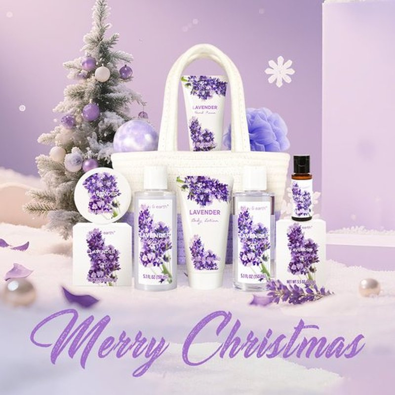 BODY & EARTH Spa Gift Baskets for Women 11pcs Lavender Gift Sets with Bubble Bath, Shower Gel, Body Lotion, Mom Birthday Gifts, Spa Kit, Purple Gift for Her, Mothers Day Gifts for Mom