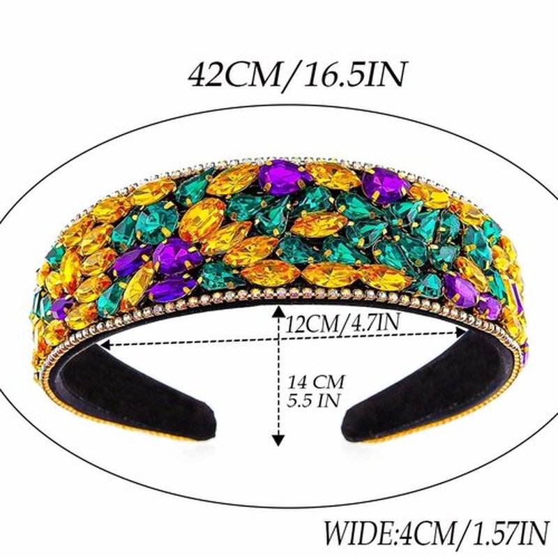 Coridy Rhinetsones Pearl Headbands Purple Wide Hairbands for Women with Beaded Baroque Bejewelled Embellished Headband for Party Birthday (C-Yellow, normal)