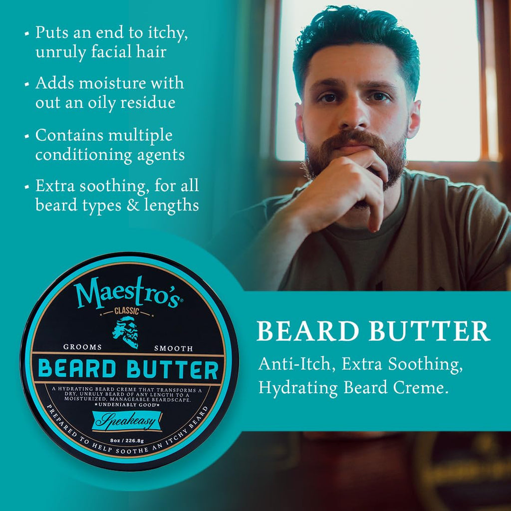 Maestro's Classic BEARD BUTTER | Anti-Itch, Extra Soothing, Hydrating Beard Creme For All Beard Types & Lengths- Spirited Blend, 4 Ounce