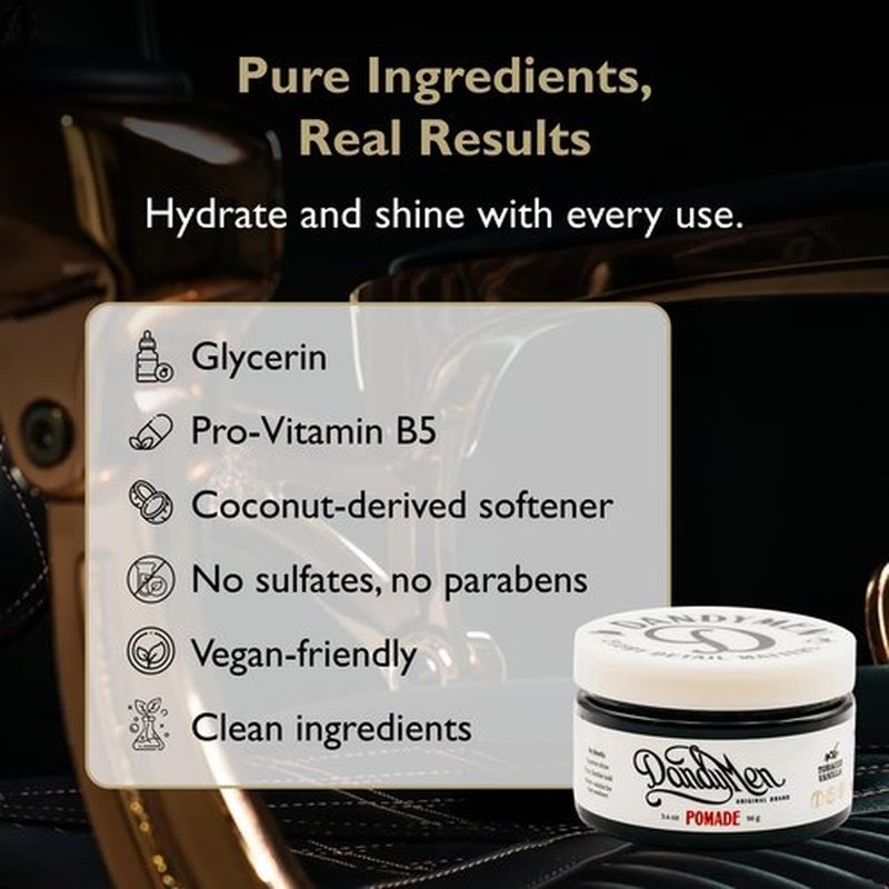 DandyMen Pomade – Strong Hold, High Shine, and Hydrating Formula with Pro-Vitamin B5 – Tobacco Vanilla Scent – 4 oz