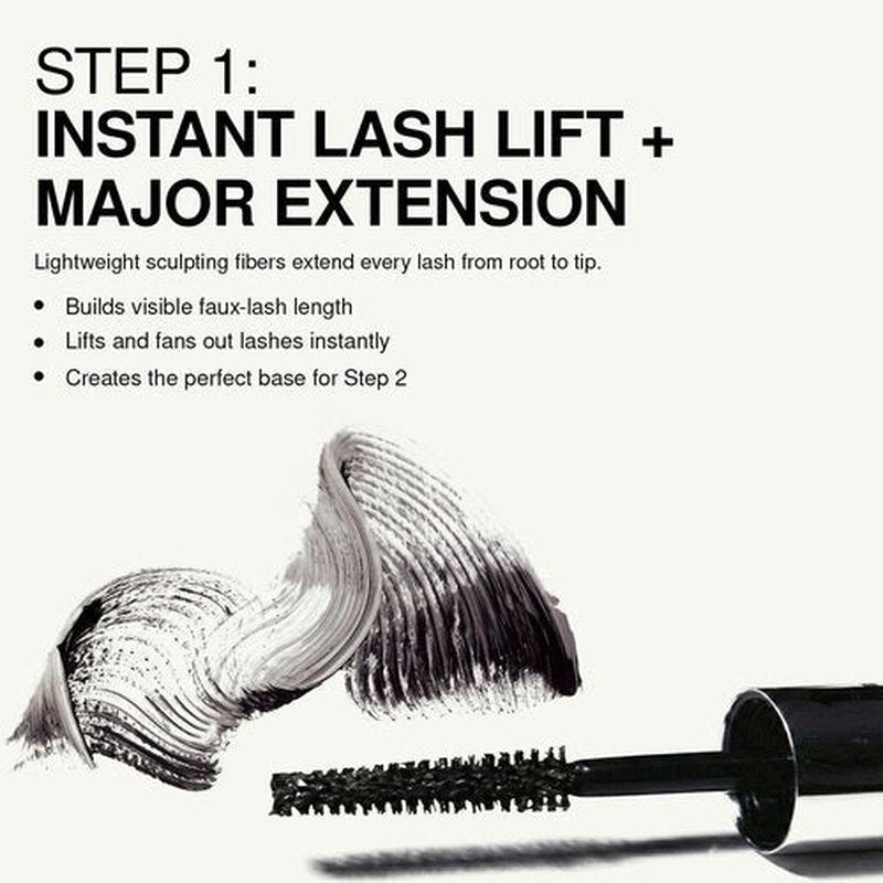 Palladio Double Agent Lash Extender Undercover Fiber Booster Mascara, dual lash system, increase eyelash length and volume, boost lashes for a bold dramatic look, voluminous makeup mascara, Jet Black