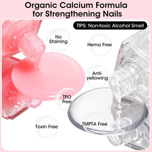 GELLEN Clear Nail Polish Base Top Coat, Sheer Pink Tinted Base Coat & Shine No Wipe Top Coat Strengthen Thin Damaged Natural Nails, Quick Dry Regular Nail Polish Non UV Gel, TPO & Hema Free, Non-toxic