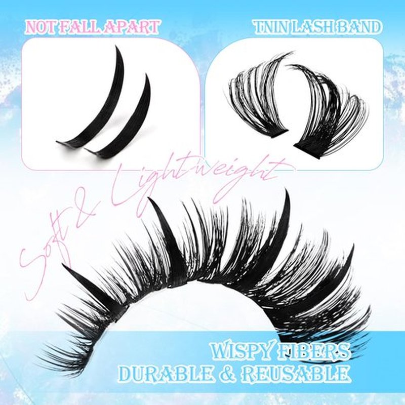 Lash Clusters Spikes Eyelash Clusters with Spiky Cluster 14-20mm Fluffy Volume 80D 100D Individual Lashes Lash Extensions Wispy D Curl Manga Natural Cluster Anime Eyelash Extensions
