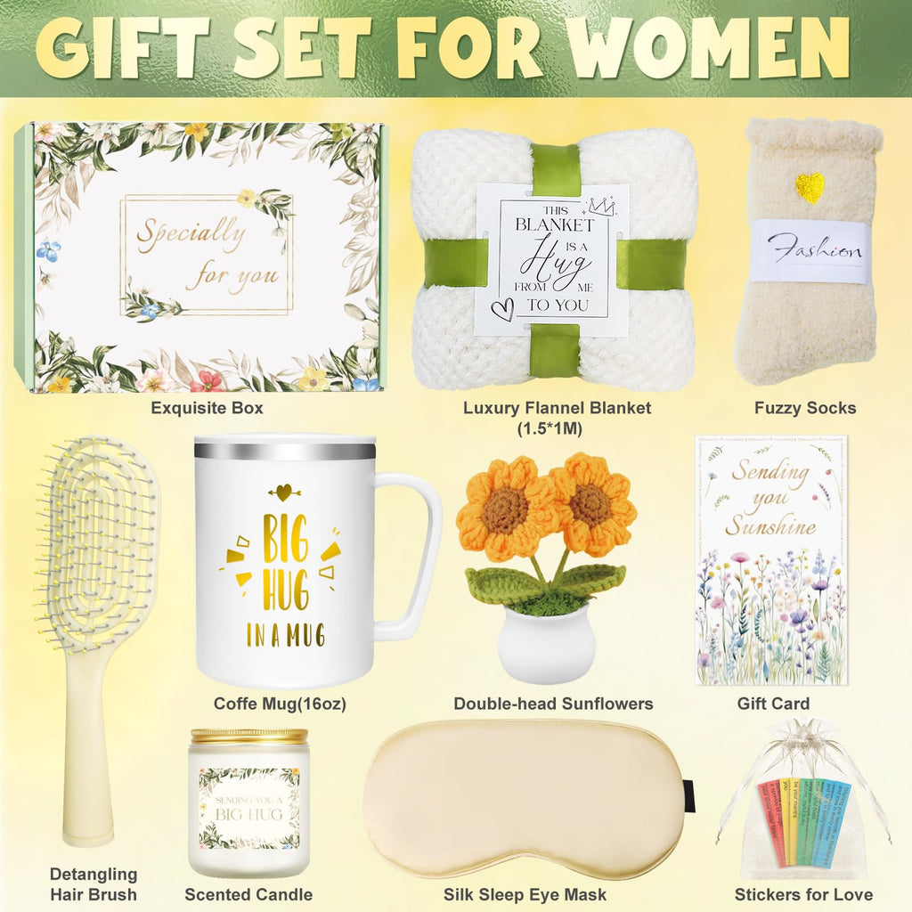 11 PCS Birthday Gifts for Women, Get Well Soon Gifts Baskets for Women Self Care Gifts, Spa Care Package After Surgery Thinking of You Sympathy Gift,Gift for Sick Friends Mom w/Blanket