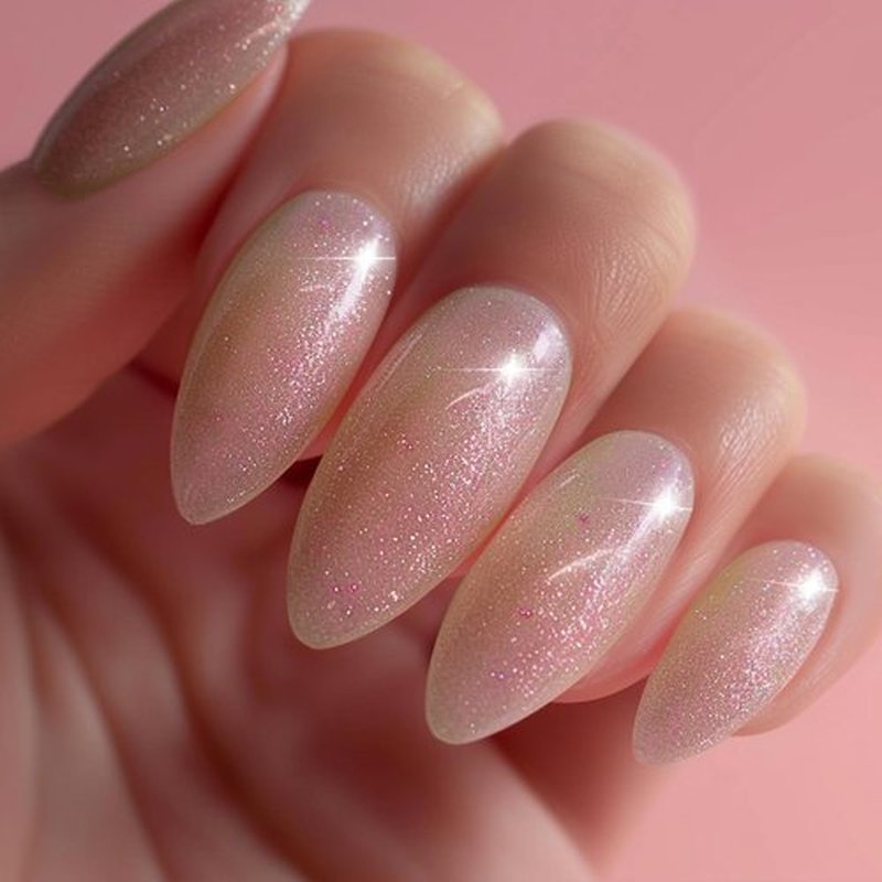 AHAMIOU Nail Polish Holographic Pink Shimmer Gel Nails Glitter Set Sparkly Shiny Reflective Nail Polish Kit Neutral Sheer Nude Gel Polish Diamond Gel for Home Salon DIY,6PCS