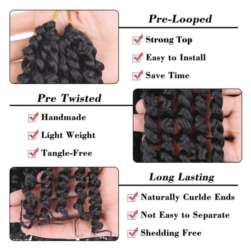 Leeven 8 Inch Passion Twist Crochet Hair 8 Packs (6 Packs #1B+1 Pack T27+1 Pack T30) Short Bomb Pre-Twisted Passion Twist Mixed 3 Color Combo Pack Synthetic Hair For Women Kids