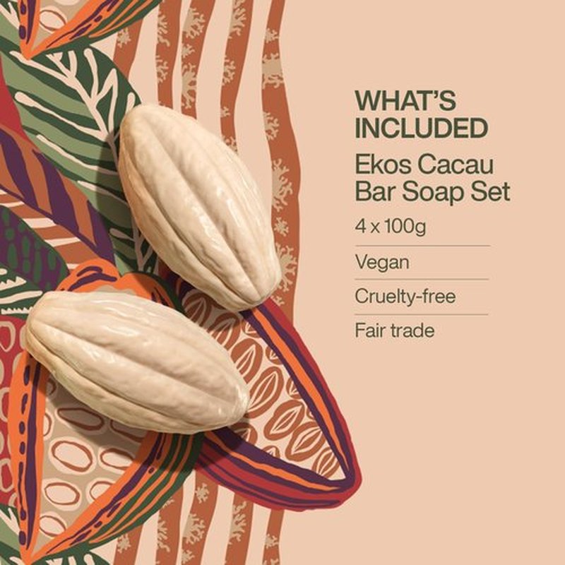 Natura Cacau Bar Soap Set - Moisturizing Cocoa Butter Soap for Dry Skin | Vegan & Nourishing, 4 Pack - 3.5 oz Each