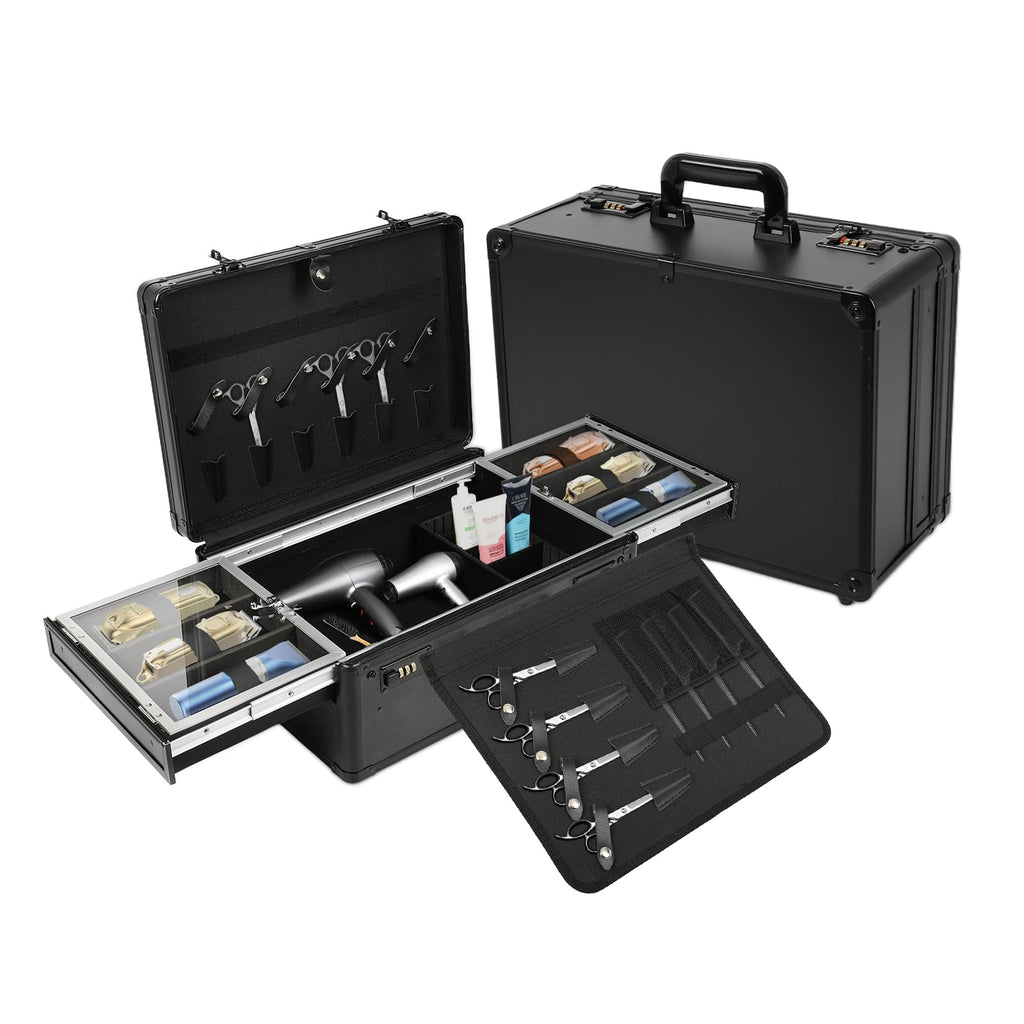 FAHKNS Barber Case, Profesional Barber Travel Case, Barber Box for Clippers and Supplies, Hair Scissors Trimmer Organizer
