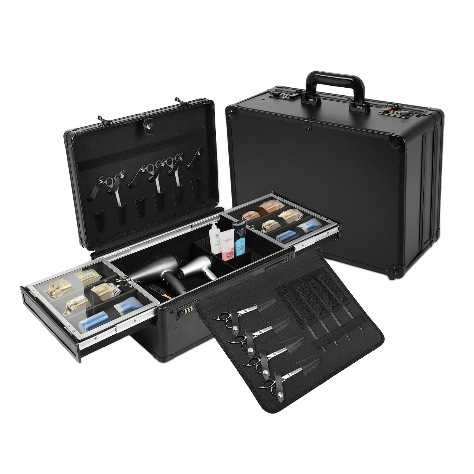 FAHKNS Barber Case, Profesional Barber Travel Case, Barber Box for Clippers and Supplies, Hair Scissors Trimmer Organizer