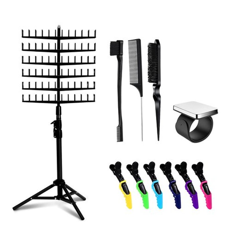 Laflare Standing Braid Hair Organizer – 144 Pegs Hair Extension Holder, Divider & Display Stand for Hair Braiding, Height Adjustable Rack, Easy to Assemble (Black-Combo)