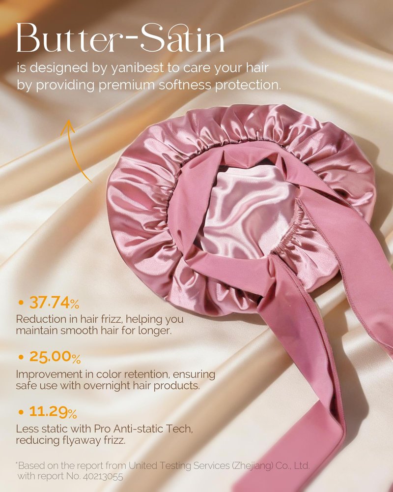 YANIBEST Adjustable Double Layer Satin Bonnet, Silk Hair Bonnet for Sleeping with Elastic Tie Curly Natural Hair Reduce frizz, Beanpaste Pink
