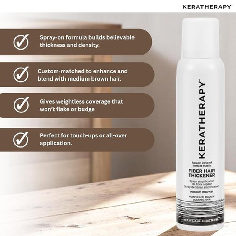 Keratherapy Keratin Infused Fiber Hair Thickener Spray - Medium Brown, 4 fl. oz. | Volumizing & Concealing Solution for Thinning Hair