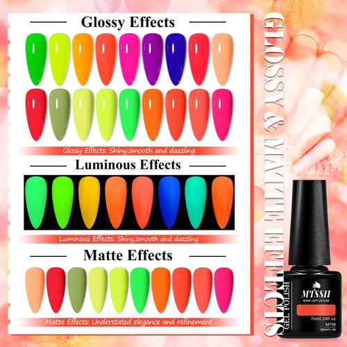 MTSSII Gel Nail Polish Set Glow in Dark Gel Polish 18PCS Gel Nail Polish Kit Fluorescent Glow in the Dark Effect Soak Off Pink Blue Green Nail Gel Polish Gifts for Women 7ml 0.24fl oz