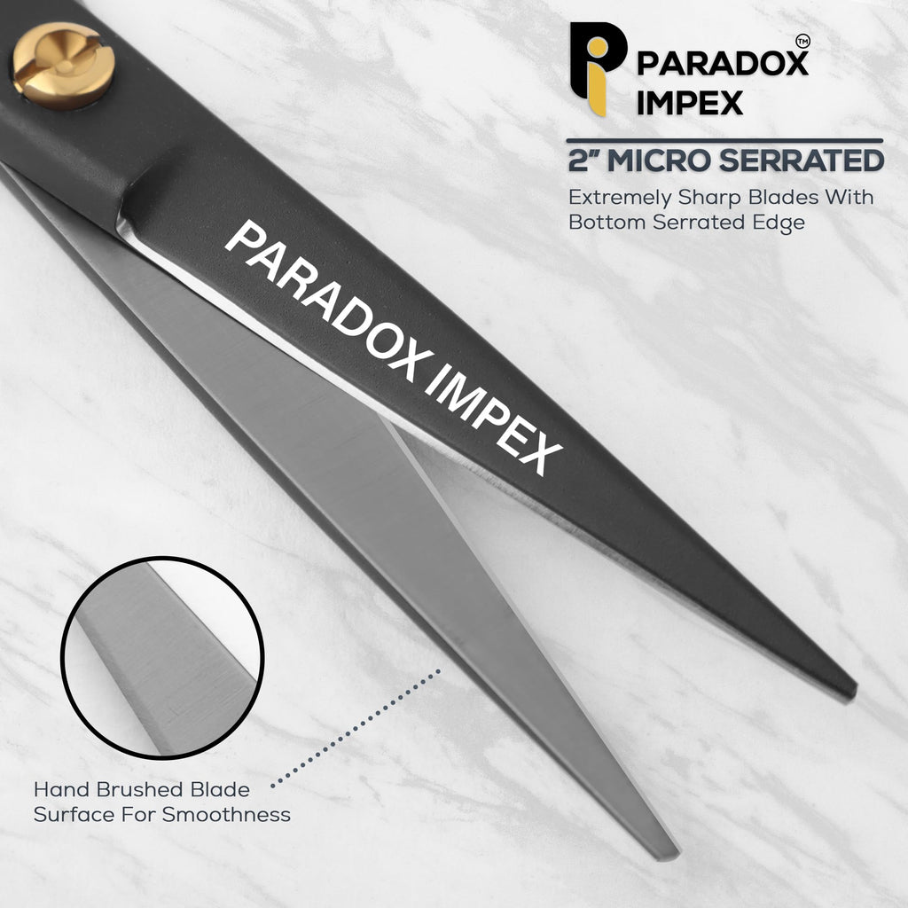 PARADOX IMPEX 5” Beard and Mustache Scissors, German Stainless Steel Beard Scissors Come with 1 Tweezers, 1 Beard Comb, 1 Mustache Comb and Pouch, Hair Scissors for All Facial Hairs. (Black)