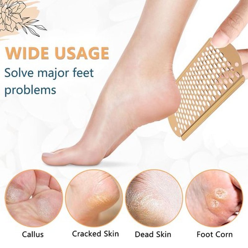Professional Callus Remover for Feet: 3 Pcs Stainless Steel Foot Scrubber Dead Skin Remover, Foot File Heel Scraper Foot Rasp Foot Grater for Hard Skin, Pedicure Tools for Feet (Golden)