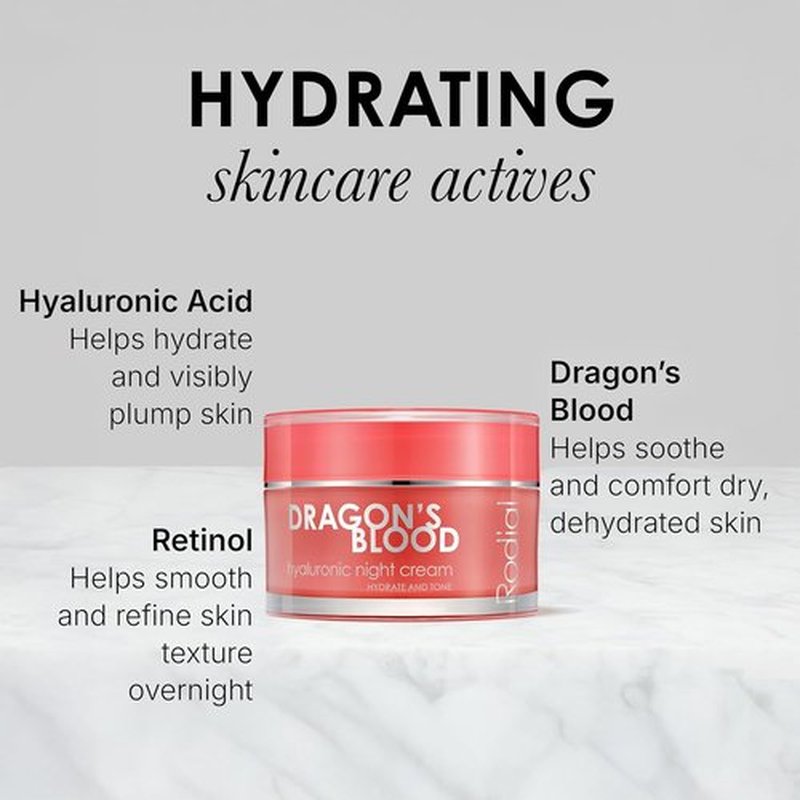 Rodial Dragon's Blood Hyaluronic Night Cream - Hydrating & Rejuvenating | 1.7 Fl Oz