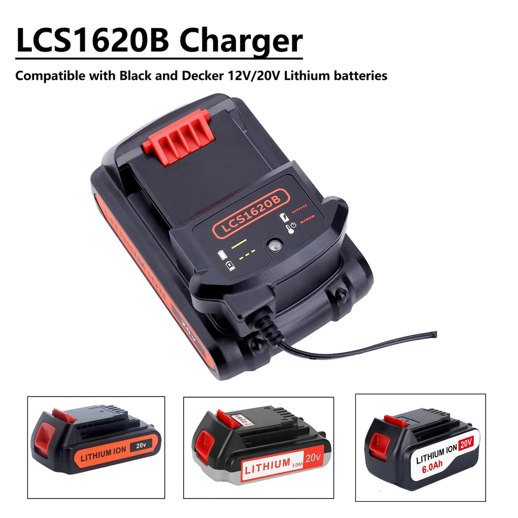 20Volt Battery Charger Replacement for Black and Decker 20V MAX Lithium Charger LCS1620B,Compatible with Black & Decker 12V/20V MAX Battery LBXR20 LBXR20-OPE LB20 LBX20 LBX4020 LB2X4020-OPE