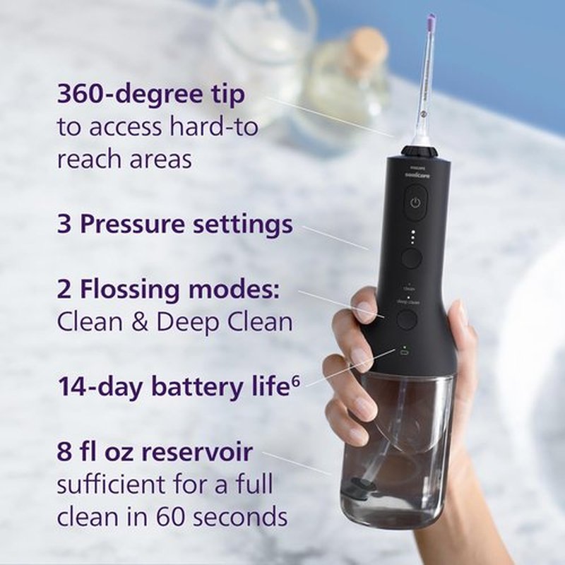 Philips Sonicare Cordless Power Flosser 3000 - Innovative Water Flosser with Quad Stream Technology, Black