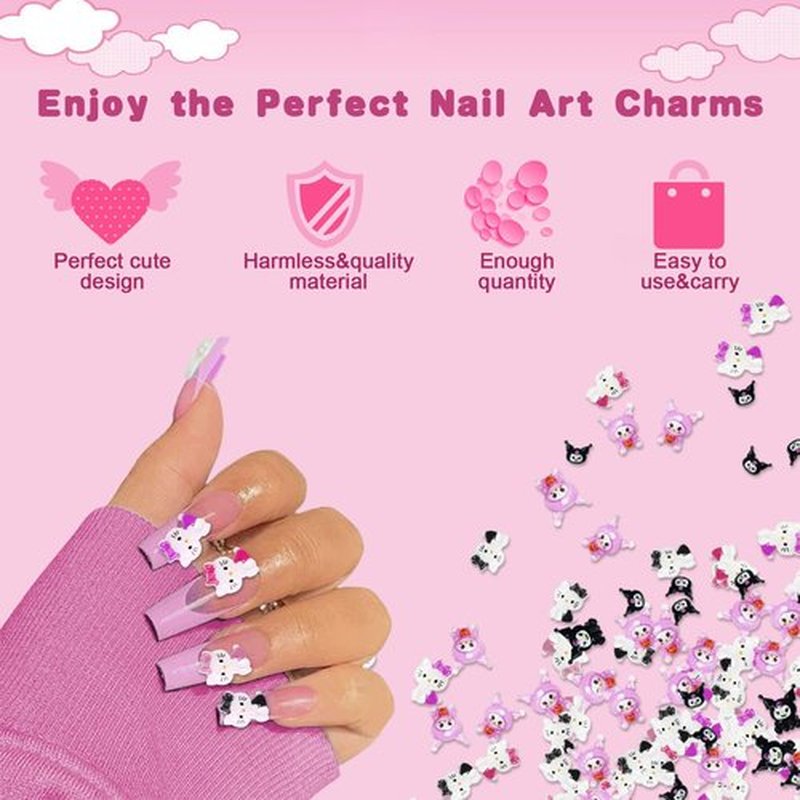 140 PCS Nail Charms, Kawaii 3D Nail Charms Cartoon Kitty Cute Charms for Nails Design, Acrylic Nail Supplies for DIY Nail Art Decorations