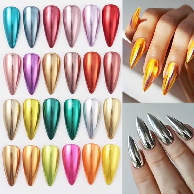 24Pcs Chrome Nail Powder Set - Metallic Mirror Effect Holographic Iridescent Aurora Mermaid Nail Powder Pigment Silver Red Green Gold Nail Chrome Powder for Nails Art Decoration(24 Eye Shadow Sticks)