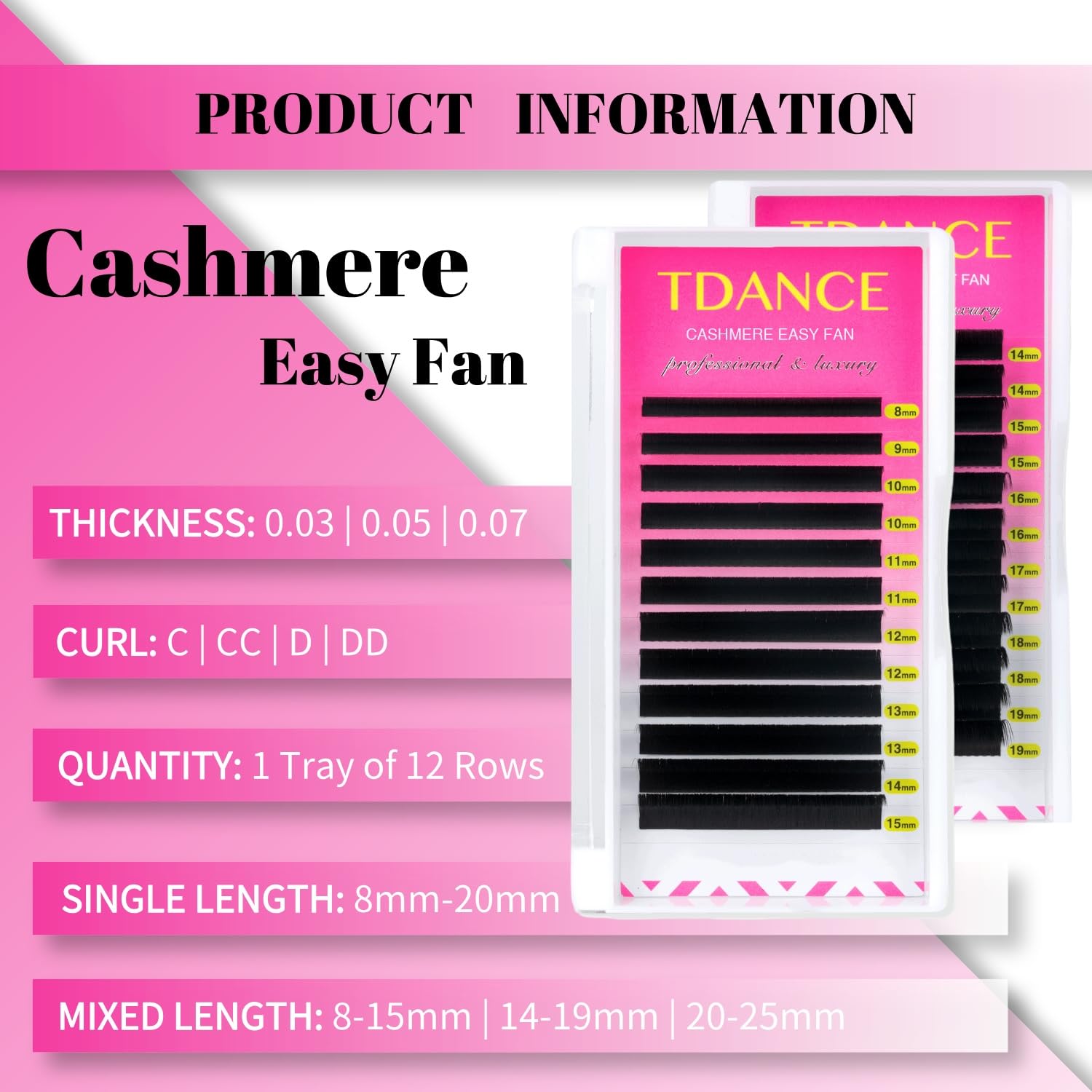 TDANCE Cashmere Easy Fan Lash Extensions Self Fanning Volume Lash Extension 0.05mm D Curl 8-15mm Mix Length Matte Black Mega Volume Lash Extensions (0.05-D,8-15mm)