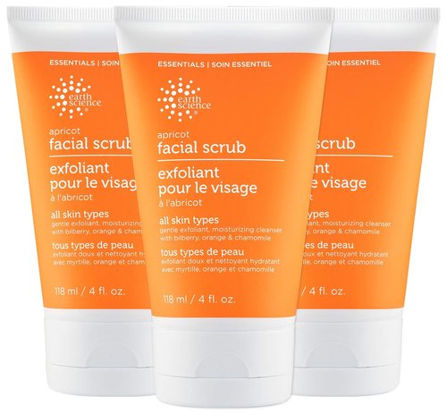 Earth Science Apricot Exfoliating Facial Scrub - Gentle Formula for All Skin Types | 3 Pack, 4 oz.