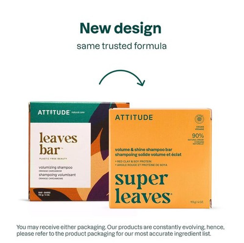 ATTITUDE Volume & Shine Shampoo Bar - Natural Soy Protein & Red Clay for Thin Hair | 4 Oz, Vegan, EWG Verified