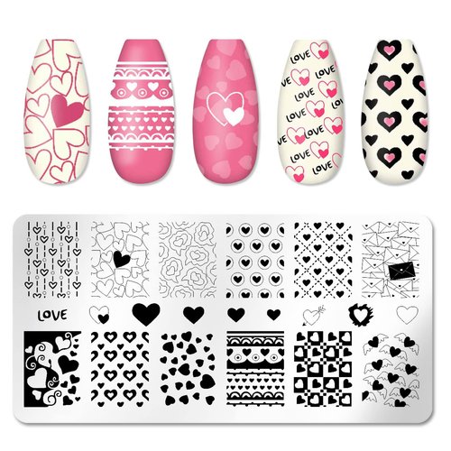 SILPECWEE 6 Pieces Nail Stamping Plate Valentine's Day Nail Stamps Heart Nail Art Stamping Kit Holiday Nail Template Plates Nail Art Supplies