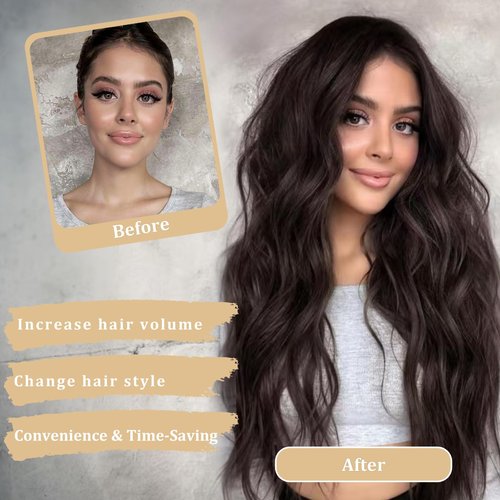 FEIVOSILAN Dark Brown Wig for Women Long Wavy Brown Wig Middle Part 26 Inch Wigs Heat Resistant Synthetic Wig for Daily Use
