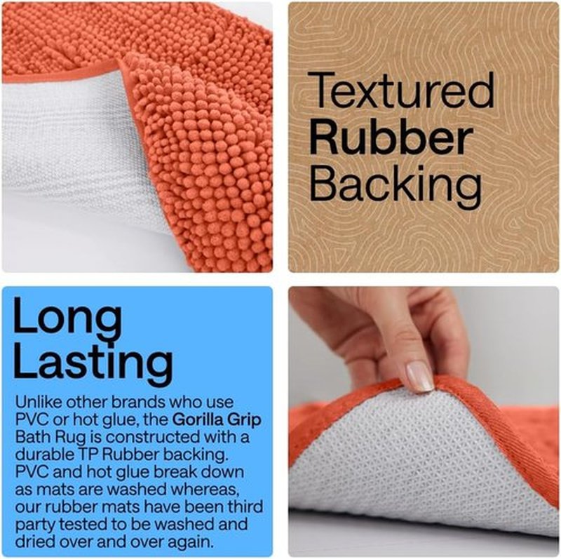 GORILLA GRIP Bath Rug Mat - Thick Soft Absorbent Chenille | Quick Dry Microfiber 60x24 Coral
