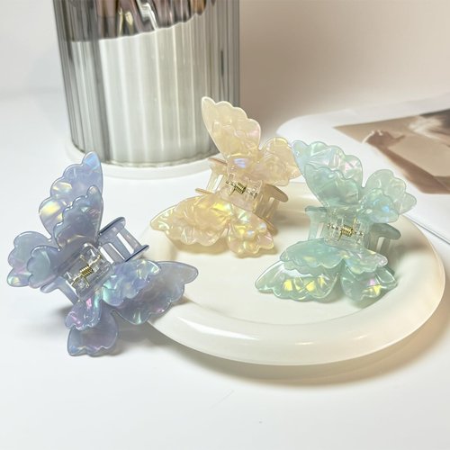 PandaPetals Butterfly Hair Clips 2.6 inch Medium Cute Hair Claw Clips for Women Girls Styling - 3 Pack (Blue + Yellow + Pink)