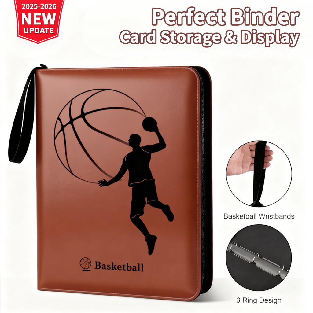 Basketball Card Binder,2025-26 Sports Trading Card with Sleeves Holder Album,400 Pockets Basketball Card Holder,2026 Portable Collection Card Ablum, Game Card Case book With Zipper
