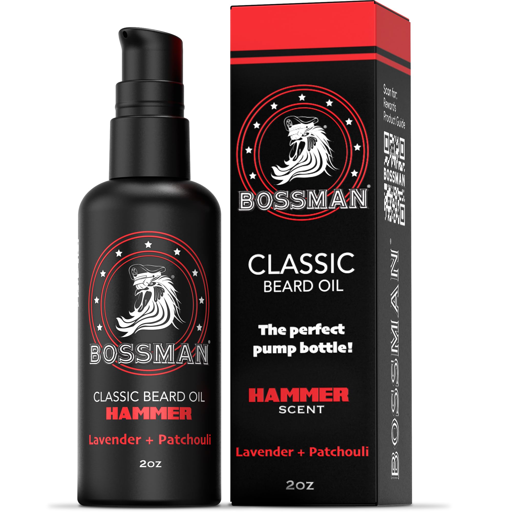 Bossman Organic Mustache & Beard Oil for Men, 2 oz – Natural Beard Moisturizer with Jojoba, Argan & Avocado Oils (Hammer Scent)
