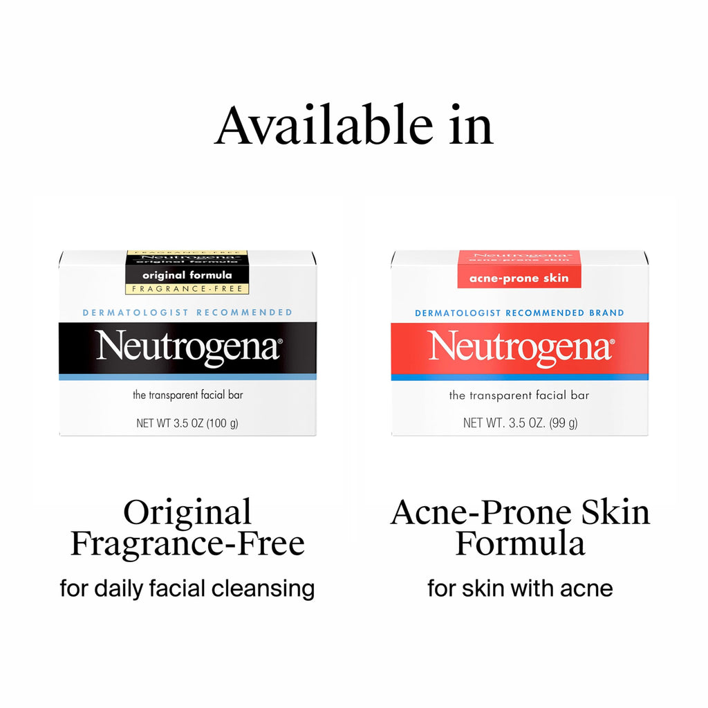 Neutrogena Original Transparent Facial Cleansing Bar, Fragrance-Free Glycerin Face Wash Bar Soap for Gentle Daily Cleansing, Hypoallergenic & Dye-Free Pure Facial Soap, 3.5 oz