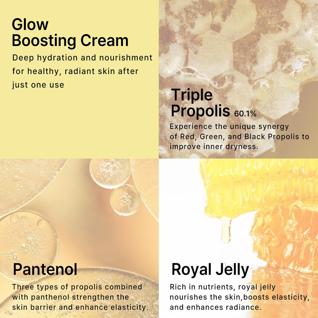 C’NEW LAB Real Propolis Glow Boosting Cream 50ml (1.69 fl. oz.) | Deep Nourishing Facial Cream for Radiant Skin | Propolis Extract, Panthenol, Allantoin, Sun Flower Seed, Korean Skin Care