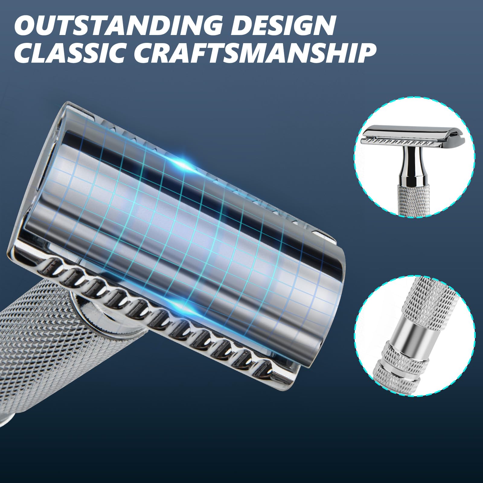 CHARMMAN Classic Double Edge Safety Shaving Razor, Pure Copper Handle,1 Razor + 10 pcs Super Stainless Steel Blades