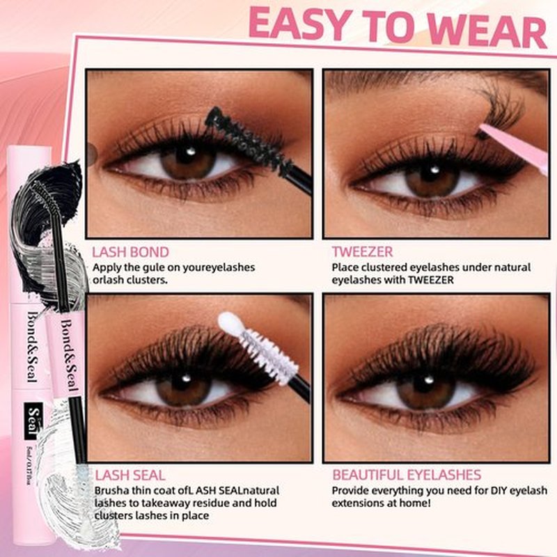 QUKLOGEN DIY Lash Extension Kit 772Pcs D Curl 4 styles Individual Lash with Bottom Lash Clusters Lash Bond and Seal,Quick Glue Remover Tweezers Eyelash Brush Mini Applicator (LASH003)