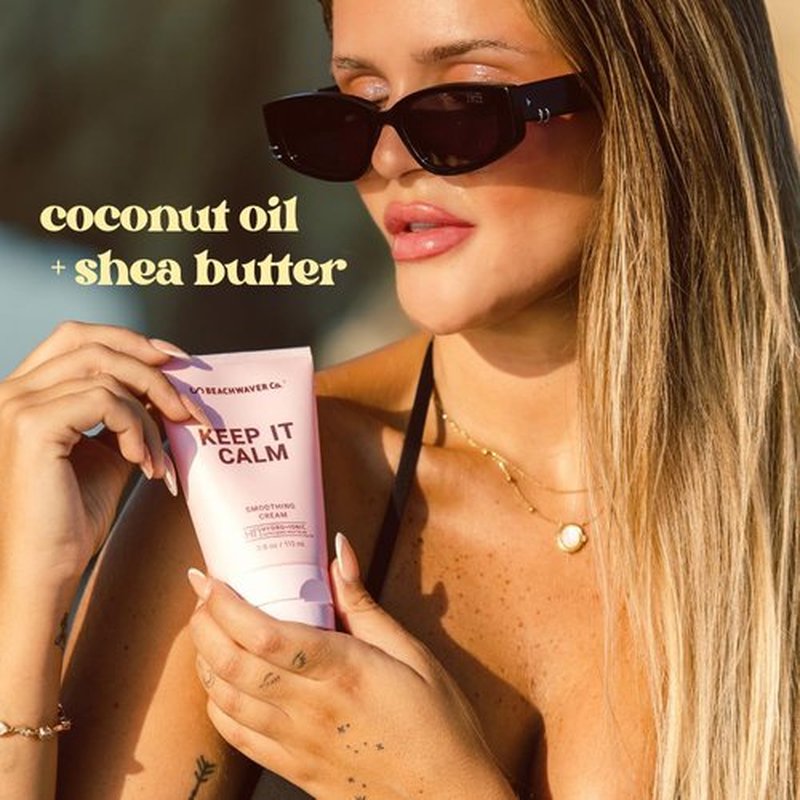 Beachwaver Co. Keep It Calm Smoothing Cream - Anti-Frizz Styling Cream (3.8 Oz) in Polynesian Pink Sugar | Pack of 2