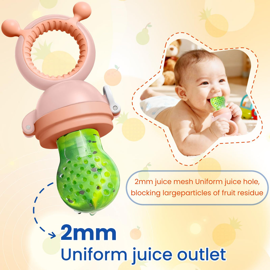 Baby Fruit Food Feeder Pacifier - Fresh Teething Pacifiers, 3 Different Size Silicone Pouch,Teethers for Babies 6-24Months, Baby Solid Food Essentials, Nutrition Feeder, BPA Free,1 Pice, Orange