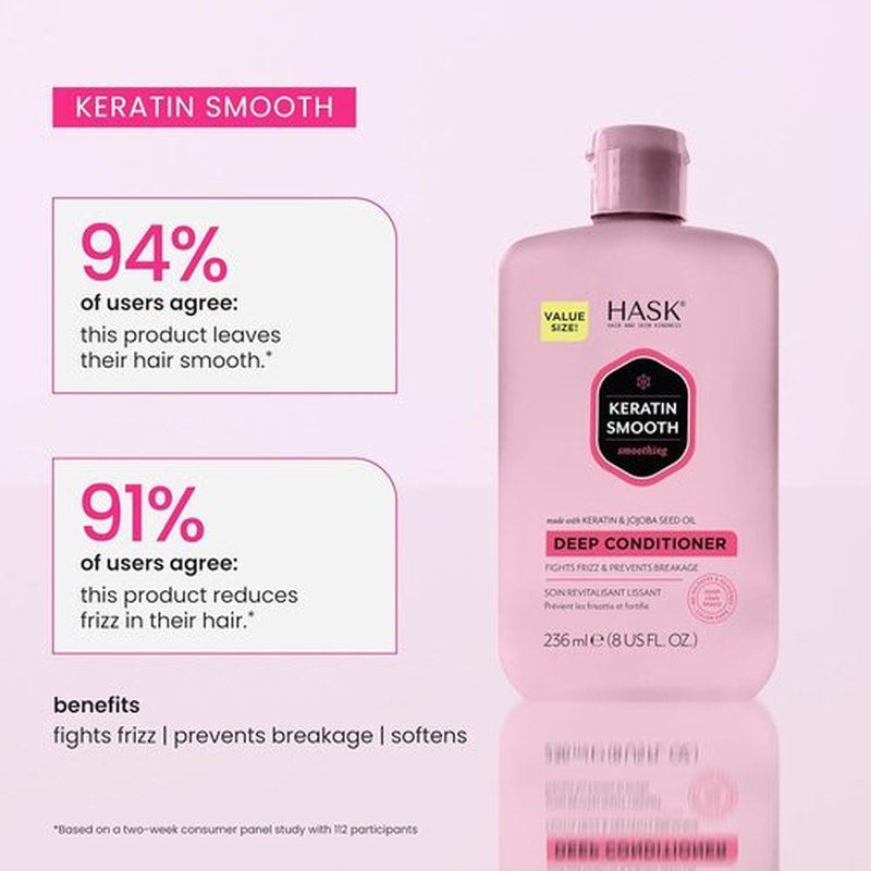 HASK Keratin Smoothing Deep Conditioner - Color Safe, Gluten Free, Sulfate Free | 8 Fl Oz