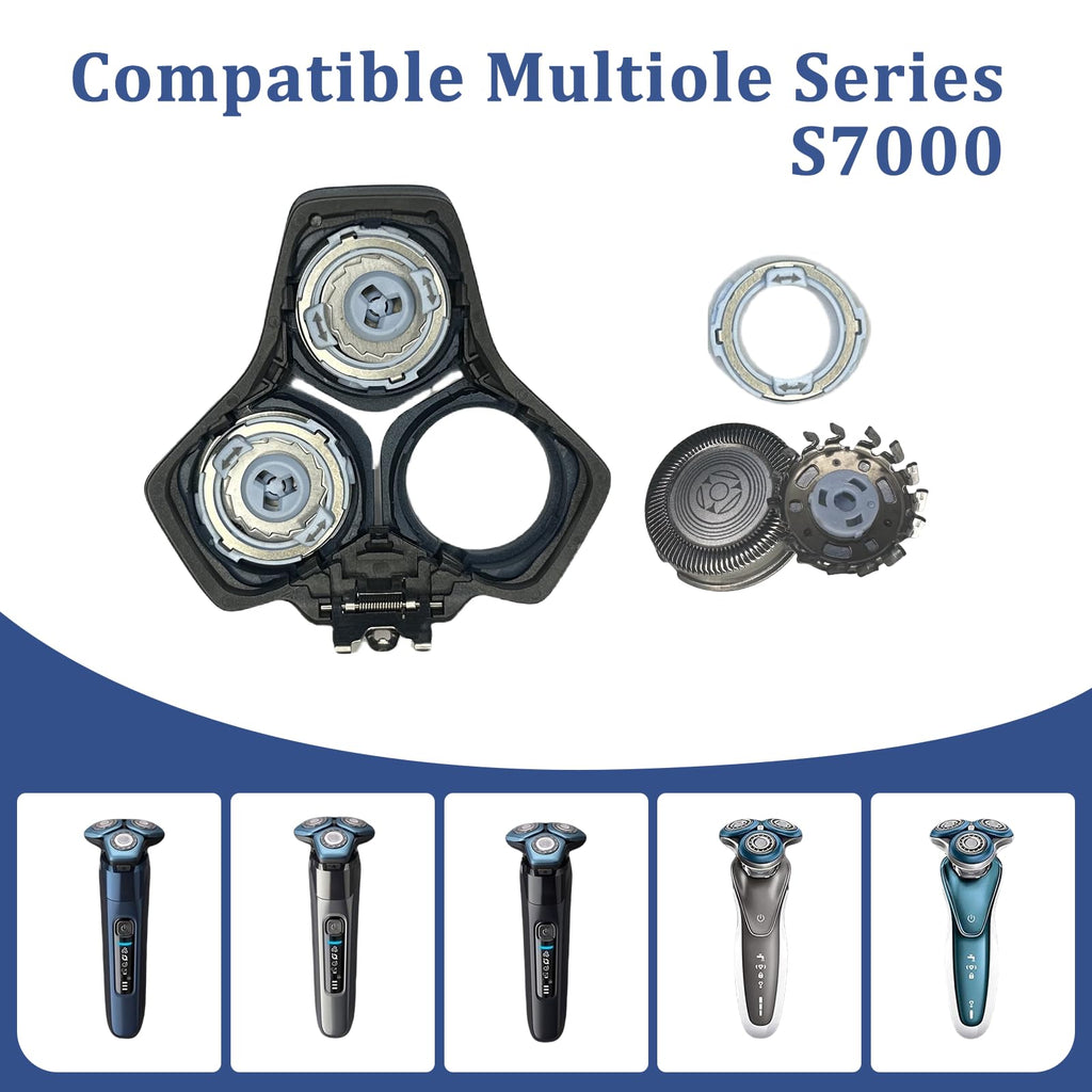 SH71 Replacement Rotary Head Compatible with Philips Norelco Shaver Series 7000 and Series S5500, Metal Wheel Buckle and Upgrade 15 Precision Blades (Gold)