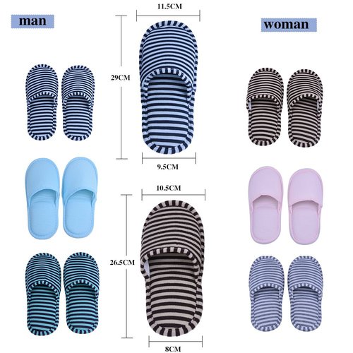 Foldable Travel Slippers - Soft Cotton Anti-slip, SPA/House/Guest Slippers for Family,Hotel,Portable,Not Disposable,Men & Women (Blue stripes)