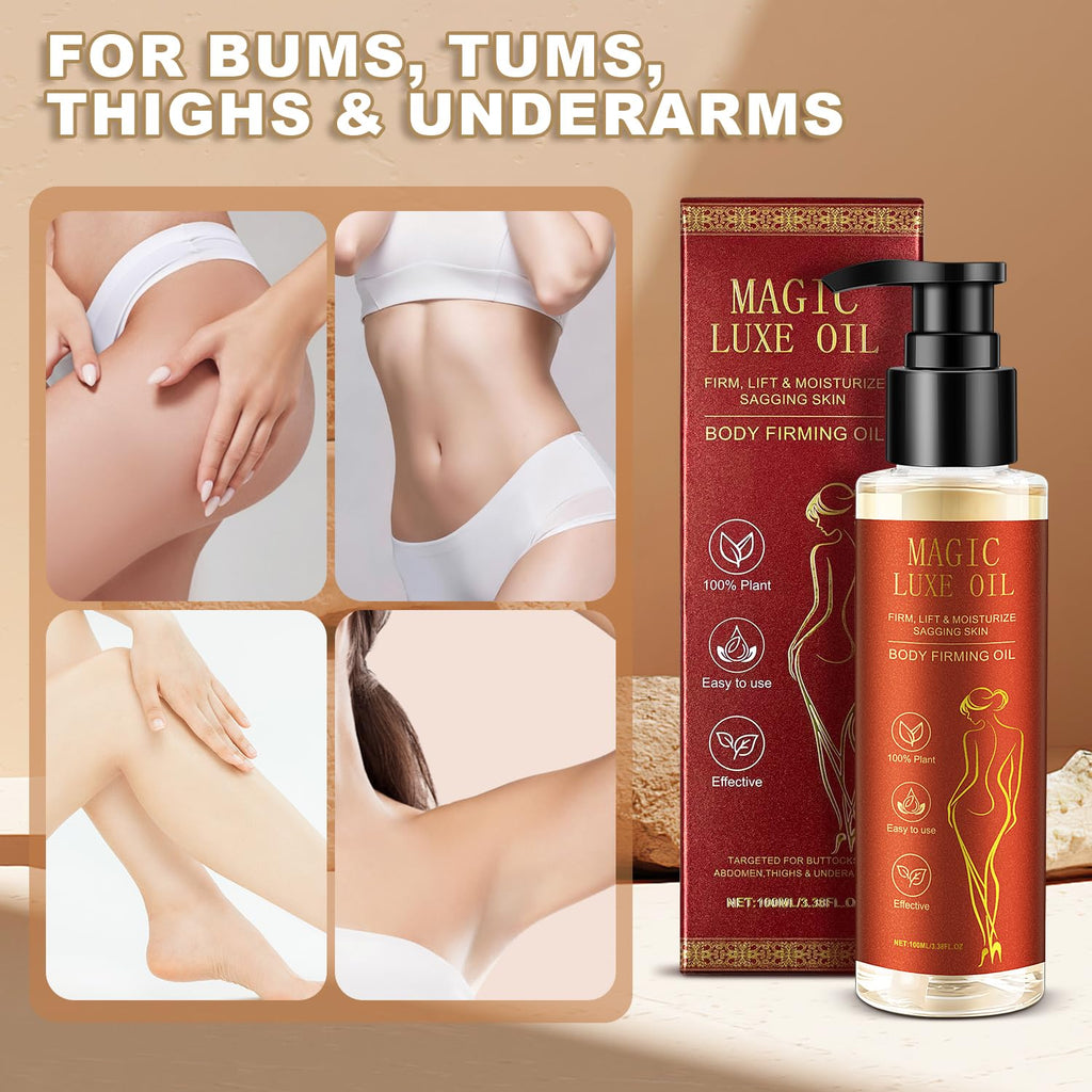 MAGIC LUXE OIL Body Firming Oil, Hydrating & Skin Tightening for Women Bums, Tums, Thighs & Underarms | Non-Greasy | Reduces the Appearance of Fine Lines & Improves Skin Elasticity Look | 100 ML