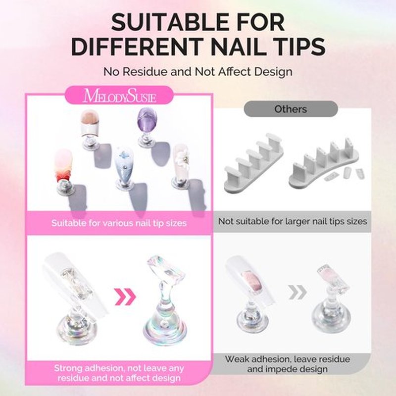 MelodySusie Nail Stand for Press Ons, 3 PCS Shiny Magnetic Bases Sets for Practice Painting Display with Brush Holder and 100 Pcs Reusable Double-Sided Tape for Home DIY Salon Supplies