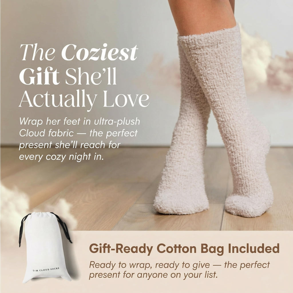 Unboxme Fuzzy Socks for Women - Cozy Cloud Socks, Ultra Soft Plush Sleep Socks for Women & Men, Birthday Gift with Travel Tote, Stone, 1 Pair