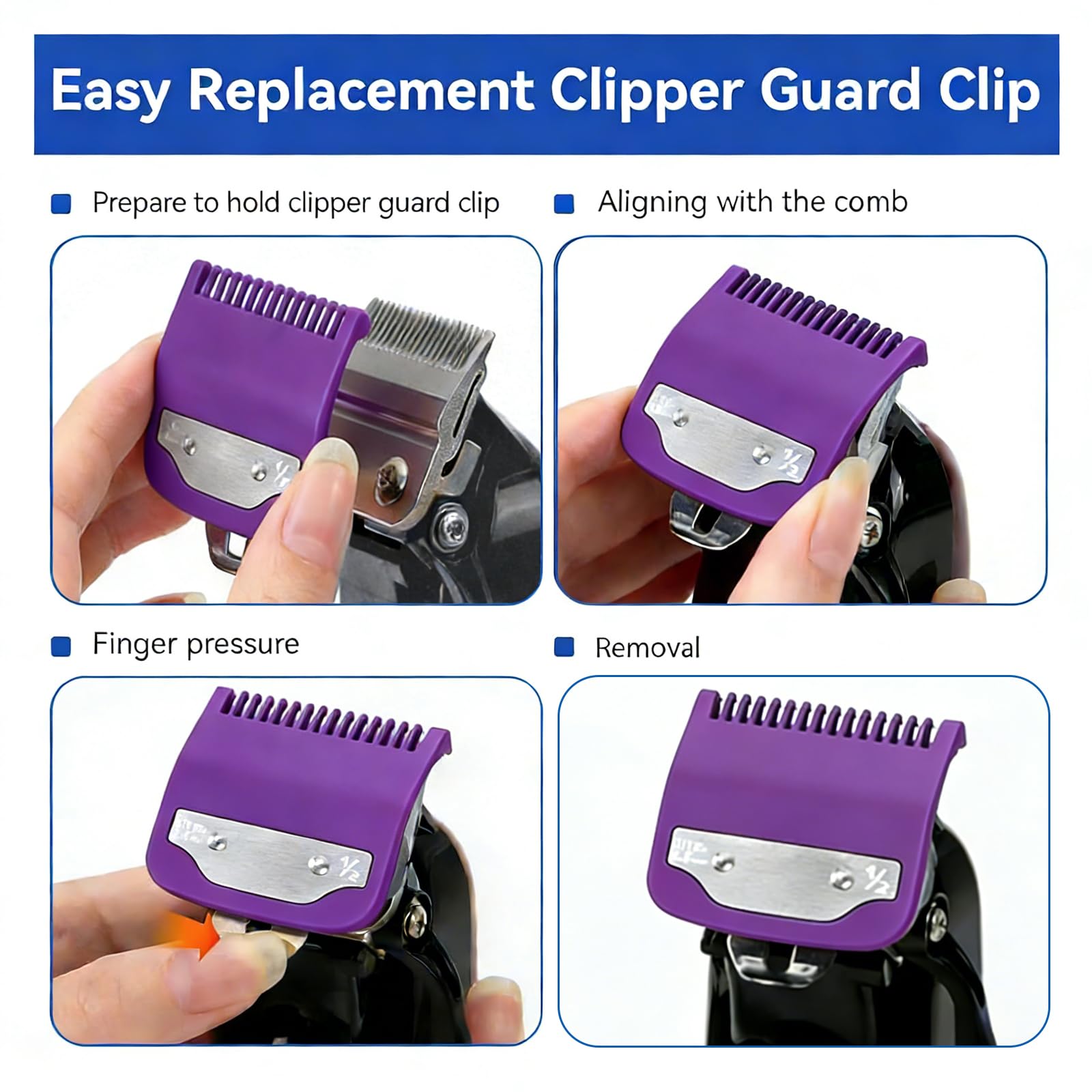 2 Pack Clipper Guards Set Compatible with wahl 1/2 clipper guards, 1/16"1.5mm Metal Hair Clipper Guards Set Replacement for Wahl Clipper Guards Set, for Professional Stylists and Barbers(Purple)