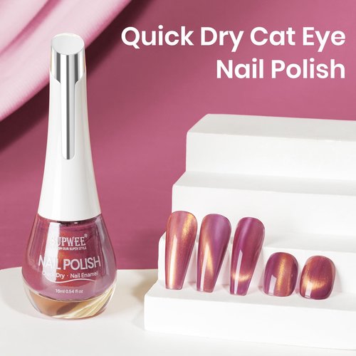 SUPWEE Magnetic Nail Polish Non Gel Cat Eye Nail Polish Quick Dry, Fast Drying Fingernail Lacquer, Air Drying, Chip Resistant, Vegan, Long Lasting, Large Capacity 16ml/0.54fl oz
