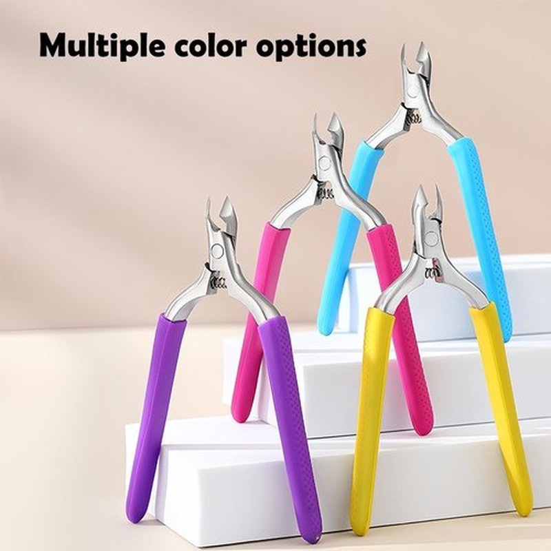 Cmetta Precision Cuticle Nippers Trimmer with Silicone Handles, Spring-Loaded Stainless steel Nail Clippers for Manicure Pedicure, Refined Edge Cuticle Remover Cutter Pusher Kit Tools (Pink -1 PACK)