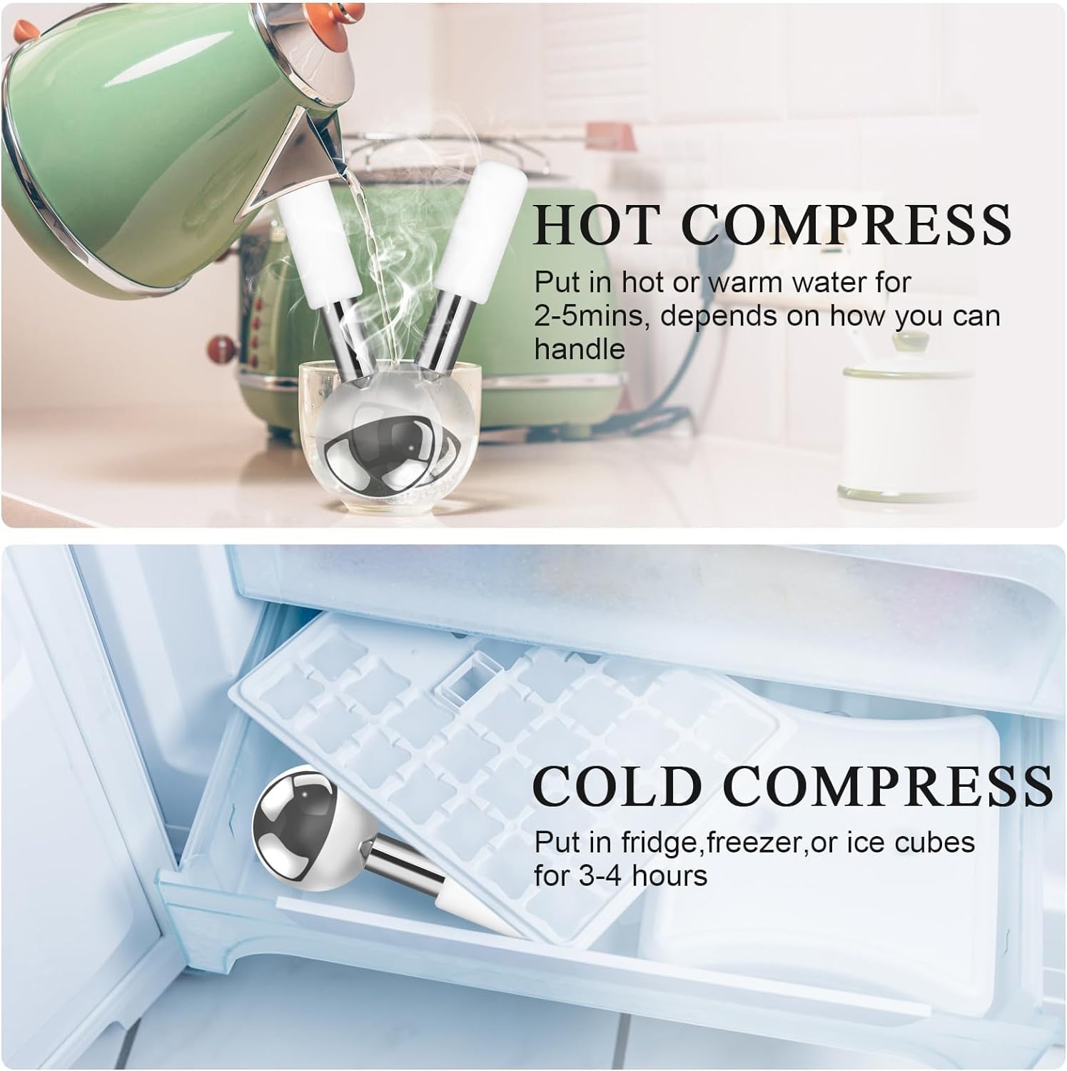 Ice Globes Stainless Steel Beauty Facial Massagers for Face & Eyes,Handhleld Premium Unbreakable Stainless Steel Cryo Sticks for Beauty Routines, Facials Cold Rollers Cooling Globes(Silver,2Pack)